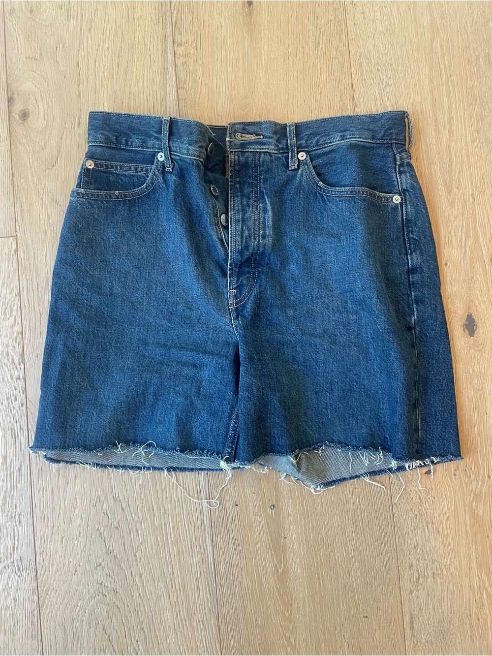 Everlane Dark Blue High-Rise Raw Hem Denim Shorts